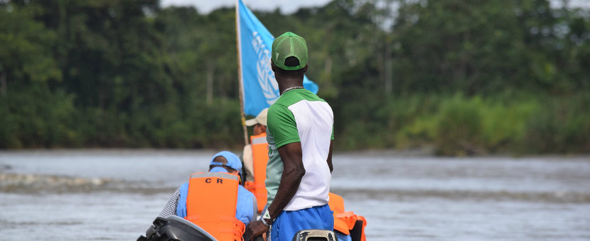 Momentos del desplazamiento de los Observadores de la Misión de la ONU en Colombia, en proceso de extracción de las armas de las FARC desde el PTN de Vidrí en Antioquia. 